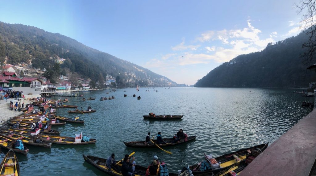 Nainital lake of kidney shaped and boating facilities available.